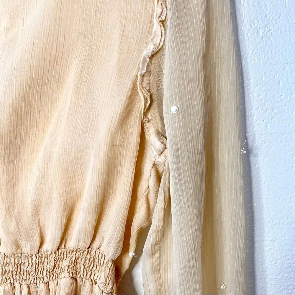 ASOS Sequin Flower Sheer Sleeve Nude Dress Size 6